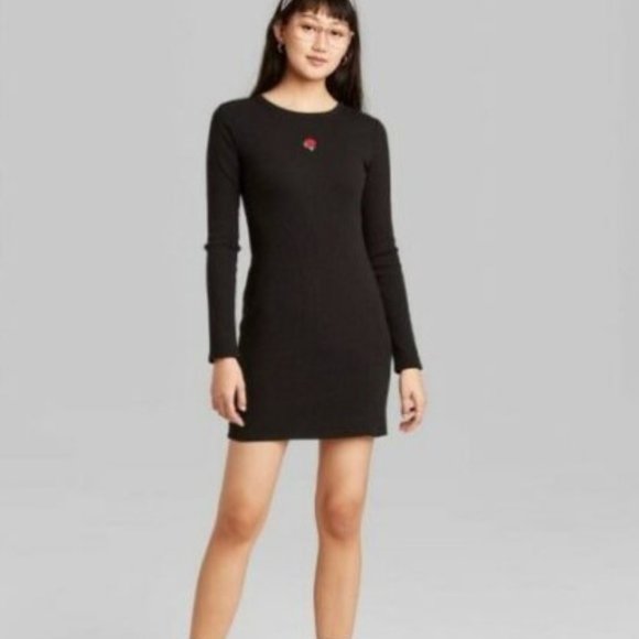 wild fable Dresses & Skirts - Wild Fable Bodycon Dress Black Embroidered Size S